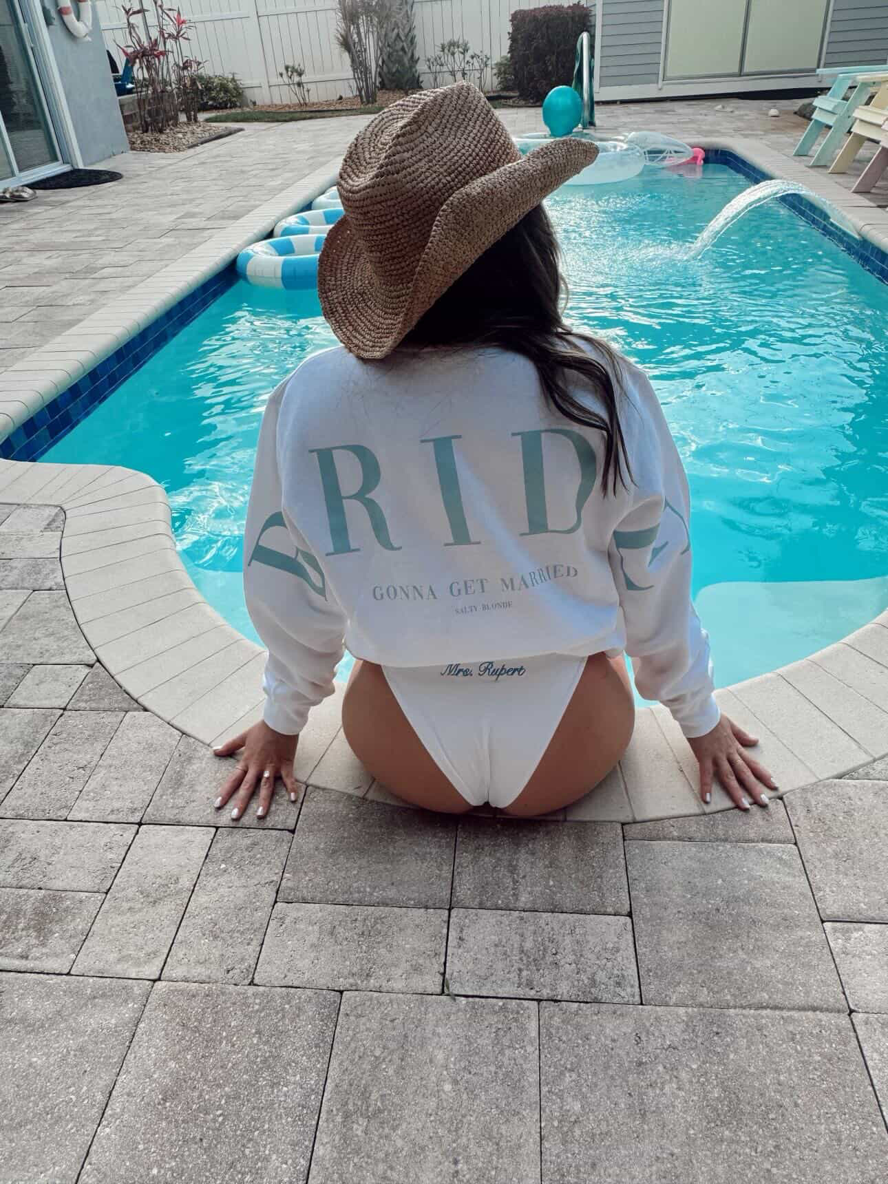 Bride poolside